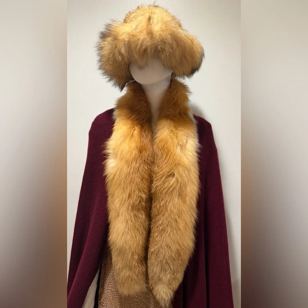 Red fox fur scarf & fox hat luxurious long hair Cossack hat new gold fox scarf - Picture 6 of 16